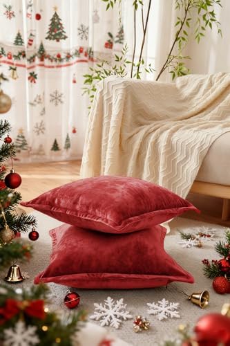 Luxurious Velvet Euro Shams Decorative Throw Pillow Covers 26x26 Set of 2 Solid Square Euro Pillow Shams for Sofa Couch Bedroom, Red - Image 2