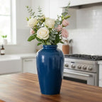 Blue Ceramic Vases Home Decor - 11 Inch Tall Farmhouse Vases for Flowers, Modern Textured Vase for Centerpieces, Living Room, Kitchen Island Decor, Fireplace, Entryway Decorations - Image 5