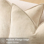 decorUhome Chenille Beige Velvet Throw Pillow Covers 24x24 Set of 2 - Image 2