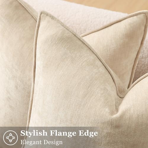 decorUhome Chenille Beige Velvet Throw Pillow Covers 26x26 Set of 2 - Image 2