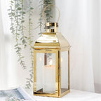 JHY DESIGN 15" H Stainless Steel Decorative Candle Lanterns with Tempered Glass Vintage Elegance for Indoor Outdoor Events Parties and Weddings(Gold) by JHYDESIGN