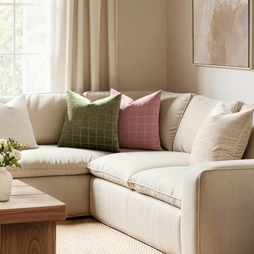 MIULEE Christmas Olive Green Plaid Decorative Throw Pillow Covers, 20x20 - Image 4