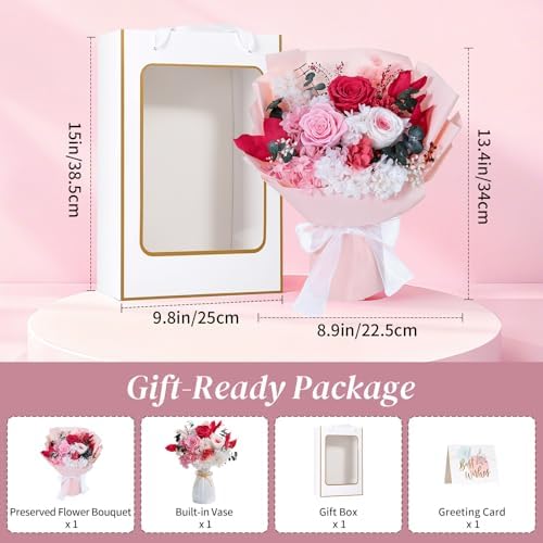 Lewondr Preserved Flowers Bouquet, Pink Roses Forever Flowers for Delivery - Image 5