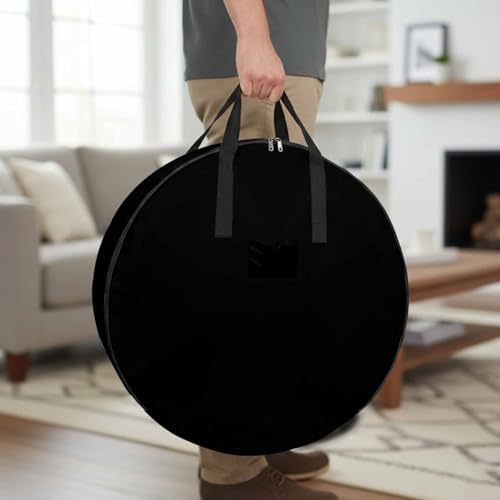 36 Inch Round Storage Bag 1 Pack,Solid Art Minimalist Pure Black Waterproof Wreath Storage Container with Handles&Zipper Plain Single Dark Color Closet Organizer Bags Garland Box by Unknown