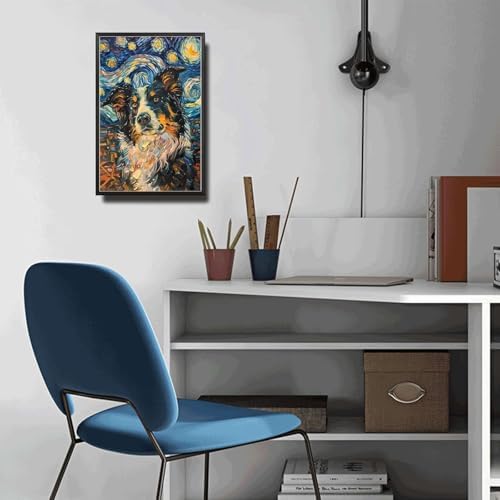 Metal Sign Tin Sign Vintage Wall Art Collie Starry Night Collie Watchful Collie in A Night Sky for Home Farm and Seasonal Displays Rustproof Aluminum 6×8 Inches with Metal Frame - Image 5