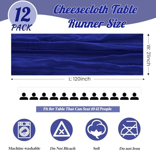 12Pack Royal Blue Cheesecloth Table Runners 10FT Table Runner - Image 3