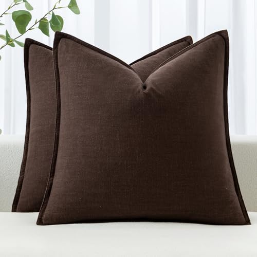 MIULEE Decorative Linen Euro Sham Pillow Covers 26x26 Dark Brown by MIULEE