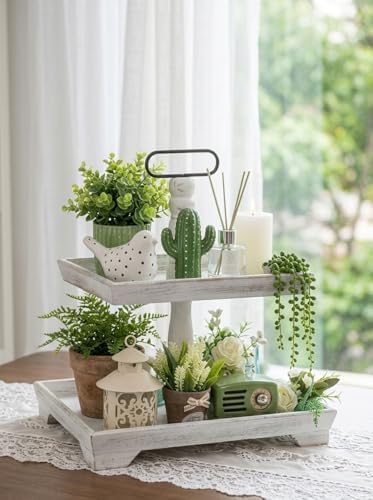 Hanobe 2 Tiered Decorative Tray Stand for Coffee Table Decor - Image 3