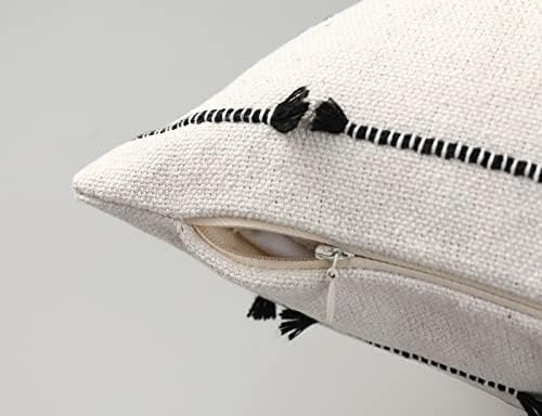 NUYECY Set of 2 Boho Throw Pillow Covers 26x26,Black Off White Neutral Couch Pillow Case with Tassel Fringe Decorative，Modern Accent Farmhouse Cushion Covers for Sofa Couch Bed Living Room - Image 4