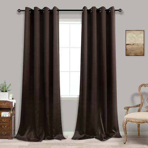 KOUFALL 108 Inch Blackout Curtains for Living Room,Dark Brown Luxury Satin Polyester Grommet Rustic Farmhouse 9FT Floot to Ceiling Curtains for Sliding Glass Door 2 Panels Set - Image 3