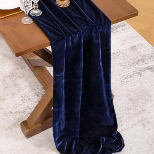 4 Pack Navy Blue Velvet Table Runner Cloth Fall Luxurious Wedding Decor - Image 3