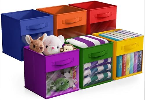Sorbus 6-Pack Fabric Storage Cubes (11 Inch, Deep Rainbow with Window) by Sorbus