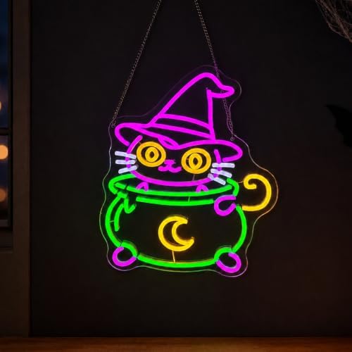 Magic Cat Halloween Neon Sign, Dimmable LED Cat Neon Signs for Wall Decor by Unknown