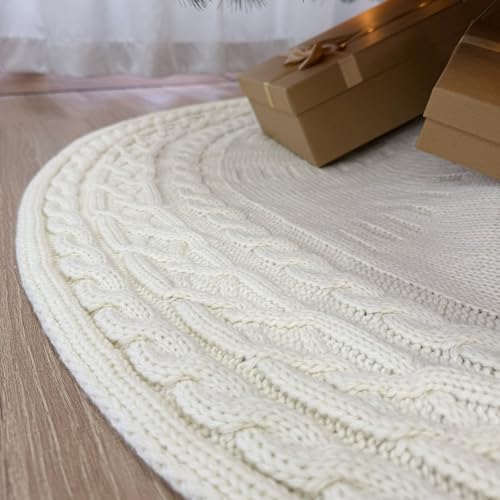36-Inch Cable Sweater Knit Christmas Tree Skirt with Wooden Toggles, Cream - Image 5