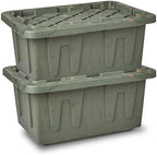 HOMZ 2-Pack Durabilt Tote, Heavy Duty Plastic Storage Bins with Lids, 15 Gallon, Green Camo - Stackable Organizing Containers for Home, Garage, and Office by Homz