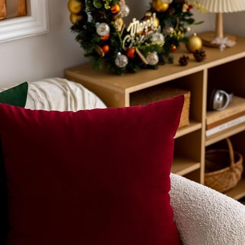 FEVERQIYI 24x24 Velvet Pillow Covers Set of 2 Christmas Red Decorative Square Throw Pillowcase Soft Solid Cushion Covers for Bedroom Living Room Outdoor Indoor Decoration - Image 2
