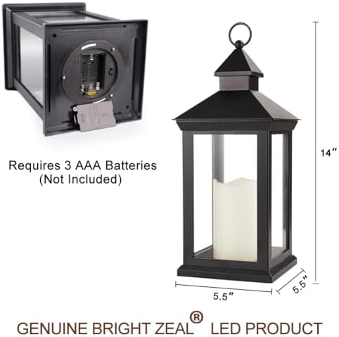 2-Pack 14" Decorative Candle Lantern Black Outdoor Lanterns with Timer Candles - IP44 Waterproof Vintage Lanterns Battery Powered LED Decorative for Wedding - Warm White Hanging Wall - Image 7