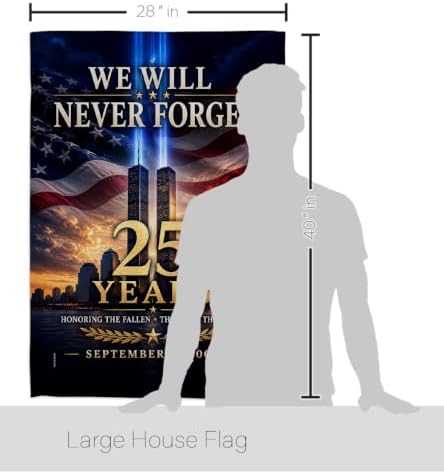 25 Year 9/11 We Will Never Forget Flag Wood Dowel Kit Wall Decor Home Tapestry Poster Patriot Day Decor Memorial Gifts Memorabilia Home Decorations September 11 Garden Remembrance Tribute - Image 2