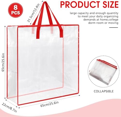 8 Pcs Clear Wreath Storage Bags 26 Inch Garland Container Door Garland Holiday Wreath Storage Holder with Handle and Zipper Heavy Duty Plastic Packing Totes(Red) - Image 2