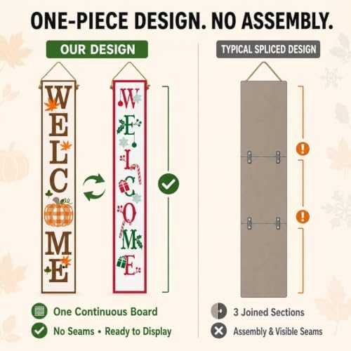 One-Piece Reversible Fall Christmas Welcome Sign, Porch Decor - Image 3