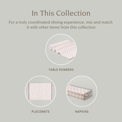 Over&Back Set of 4 Hand-Blocked Placemats - Colorful Dining Table Mat - Each Placemat is Unique - 100% Cotton - Machine Washable - Kitchen and Home Decor - Pink Blossom - Image 4