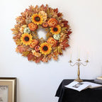 28" Large Artificial Maple Leaves Fall Wreath for Front Door(Orange-Yellow) - Image 5