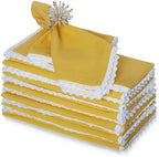FINGERCRAFT Lace Cloth Napkins, Cotton Linen, 12 Pack, 20x20 Inch, Gold by FINGERCRAFT