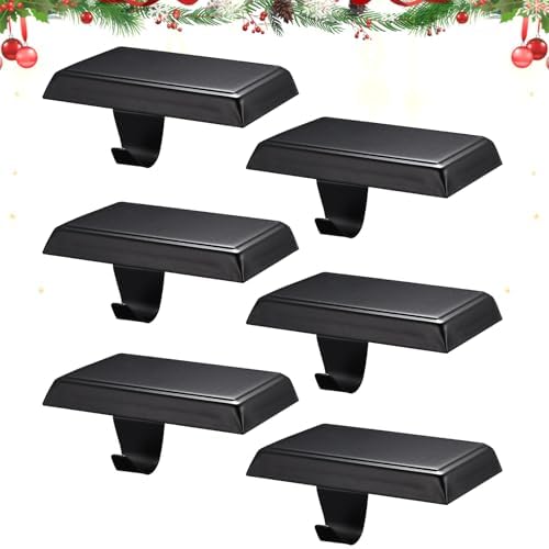 Christmas Stocking Holders for Mantle, Weighted Stocking Hangers, Christmas Stocking Hooks for Tables Window Fireplace Mantle Decoration(Black,6PCS) by popamaz