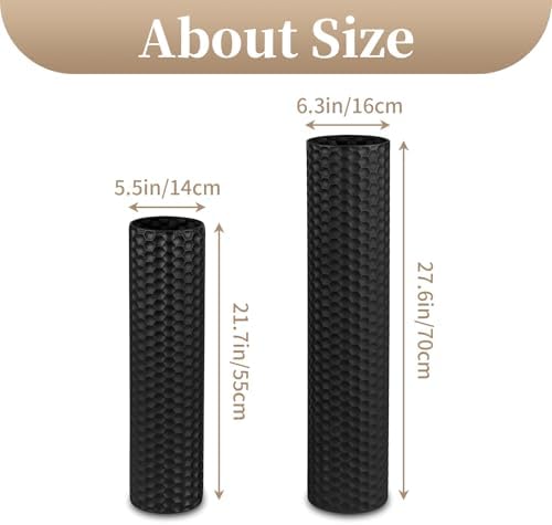 Sziqiqi Black Tall Floor Vase, Cylinder Metal Decorative Vase Set, 2Pcs - Image 3