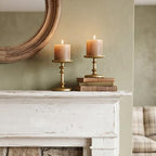 Gold Cast Iron Pillar Candle Holders Set of 2 Farmhouse Candlesticks - Image 6