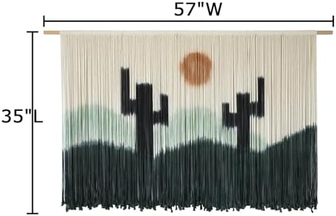 Macrame Wall Hanging Handmade Green Cactus Dip-Dye Fiber Art 57"W*35"L - Image 5