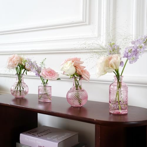 Pink Glass Bud Vase Set of 22, Small Vases for Flowers, Clear Glass Vases for Centerpieces, Mini Bud Vases in Bulk Rustic Wedding Decorations, Centerpieces, Vintage Look Home Table Flower Decor - Image 3