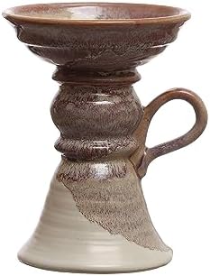 7.5 Inches Stoneware Pillar Holder with Handle and Reactive Glaze for 5 Inches Pillar, Brown - Image 5