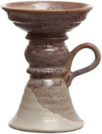 7.5 Inches Stoneware Pillar Holder with Handle and Reactive Glaze for 5 Inches Pillar, Brown by Unknown