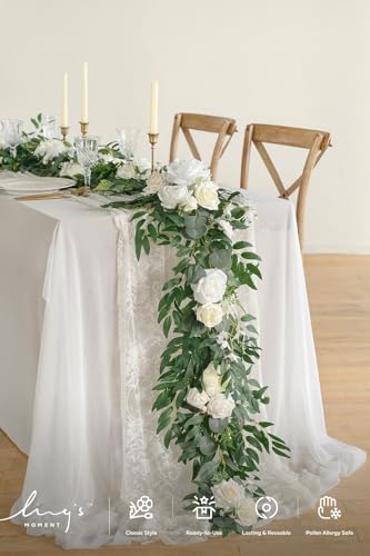 Ling's moment Ivory Eucalyptus Flower Garland White Wedding Arch 6 FT - Image 2