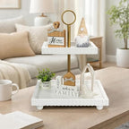 Modern 2 Tier White Rectangular Decorative Tray with Gold Handle - Image 4