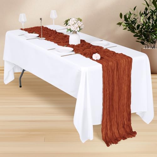 14 Pack Terracotta Cheesecloth Table Runner 17x108 Inch Semi Sheer Boho Gauze Cheese Cloth Fabric Table Runners, for Wedding Party Baby Shower Birthday Home Decor Garden Farmhouse - Image 3