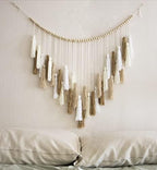 Decocove Large Macrame Wall Hanging with Wood Beads - Bohemian Wall Decor for Bedroom, Living Room and Kitchen - Cream and Beige - 35'' x 36'' - Image 2