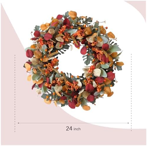 24 Inch Fall Wreath with Berries Eucalyptus for Front Door - Image 5