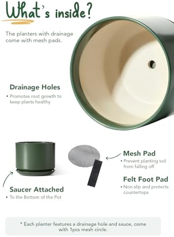 LE TAUCI 12 Inch Pots for Plants, Ceramic Planter with Saucer, Forest Green - Image 3