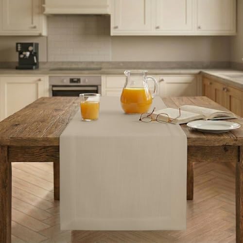 Easy Linen™ by D'Moksha, Linen-Look Texture, Recycled Fabric Table Runner, Natural, 14 x 72 Inch, Wrinkle Resistant, Machine Washable - Fall, Everyday Dining by DMokshaHomes