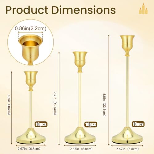 10 Sets Gold Candle Holders, 30-Pack Brass Taper Candle Holders - Image 2