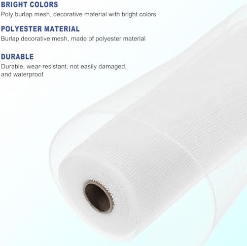 MECCANIXITY 3pcs 10 Inch Poly Burlap Mesh for Wreath, Decorative Mesh Fabric Ribbon 10 Yard for Fall Easter Christmas Flower Bow, White - Image 3