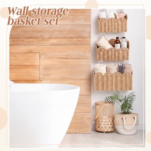 3 Pcs Wall Hanging Baskets,Scalloped,Natural Tan,Paper Cord - Image 5