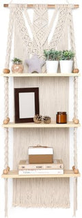 Macrame Wall Hanging Shelf 3 Tier - Boho Bedroom Decor | Macrame Wall Decor | Boho Shelf Decor, Hanging Shelves for Wall, Woven Rope Floating Wood Shelves & Storage for Small Plants by InovaTymes