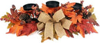 Fall Candle Holder Centerpiece with Maple Leaves, Pinecones, Berries & Burlap Bow,Thanksgiving Table Centerpiece Decoration for Dining Table, Mantel & Autumn Harvest Home Décor by Homeinnovationlifeasart