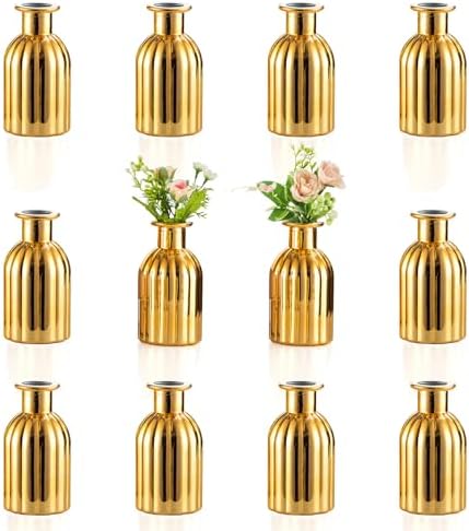 NUPTIO Gold Glass Bud Vases, Mini Vintage Bottle, 5.51" Tall, 12 Pcs by Nuptio