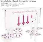 200 White Church Candles with Drip Protectors for Devotional Candlelight Vigil Service, Box of 200 Candles, Unscented White 5" H X 1/2" D, No Smoke - Image 2