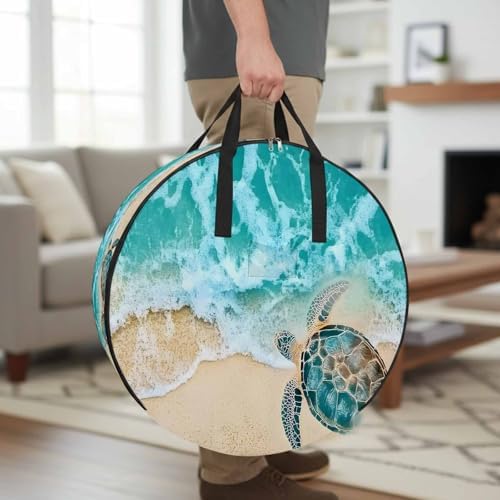 30 Inch Round Storage Bag 2 Pack,Sea ​​turtle Summer Beach Waterproof Wreath Storage Container with Handles&Zipper Ocean Blue Water Closet Organizer Bags Garland Box - Image 3