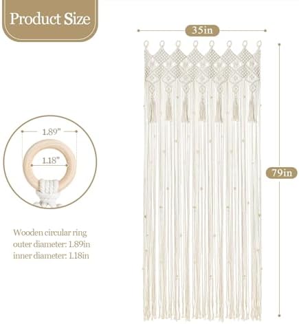 BECHAEO Boho Macrame Beaded Curtain with Tassels, White 2 Panels 35" x 79" - Image 7